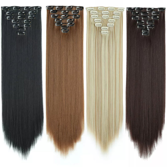 24-Inch 16 Clips Hair Extensions | Long Straight Hairstyle | Synthetic Heat Resistant