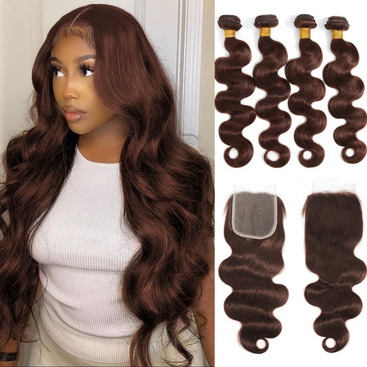 Colored Bundles With Closure Body Wave | Brazilian Human Hair Weave