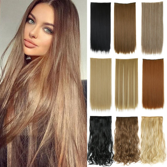 Synthetic Long Straight Clip In One Piece Hair Extension | 5 Clips Heat Resistant