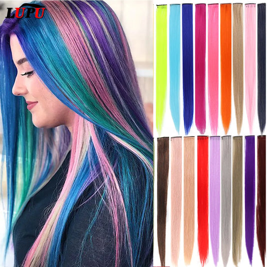 LUPU 22-Inch | Colored Highlight Synthetic Hair Extensions | Rainbow Long Straight