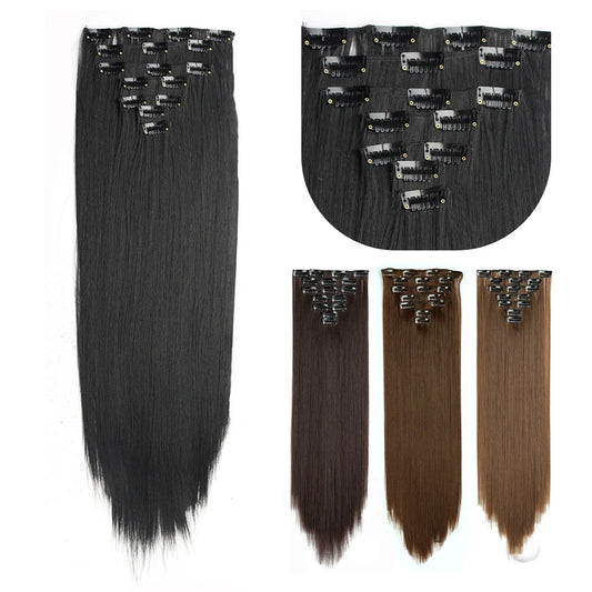 Long Straight Synthetic 16 Clip-In Hair Extensions | 7-Piece Set High Temperature Fiber