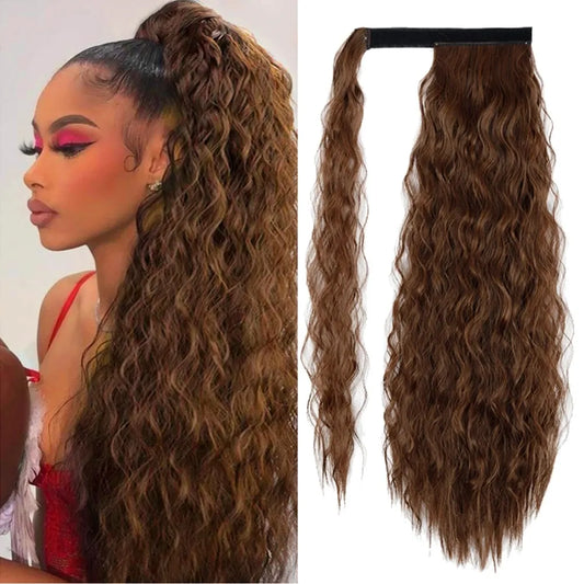 Synthetic Corn Wavy Long Ponytail | Wrap On Clip-In Hair Extensions
