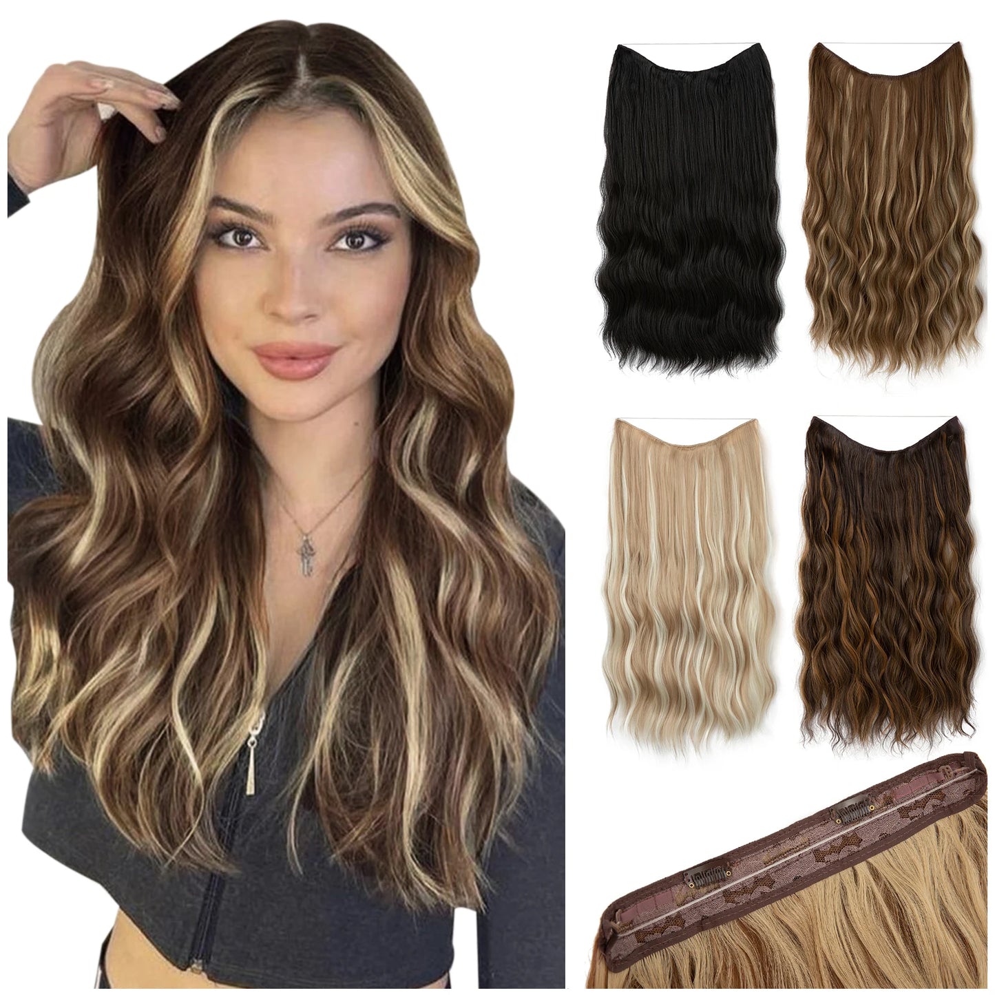 Synthetic Wave Invisible Clip | Hair Extensions Fish Line One Piece