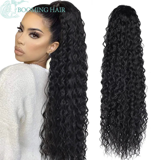Curly Ponytail Extensions Clip | Synthetic Drawstring Ponytail Wig | 32-Inch