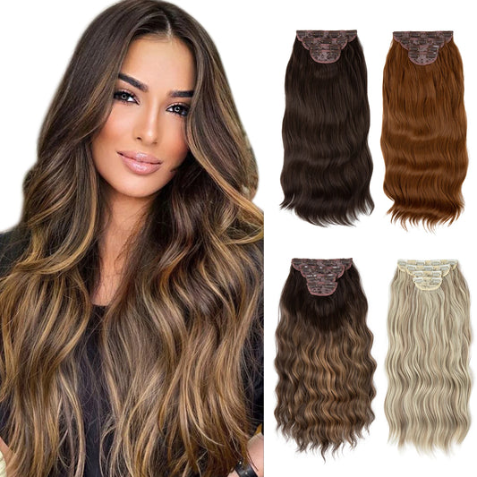 SARLA 4-Piece Set | Synthetic Long Wavy Clip-In Hair Extensions | 2" Thick