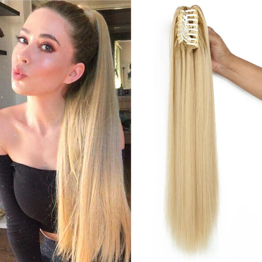 Synthetic Long Straight Claw | Clip On Ponytail Hair Extensions | 24-Inch Heat Resistant