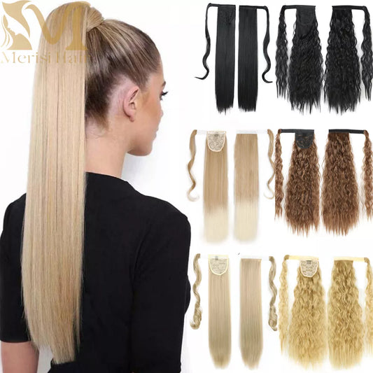 MERISIHAIR Synthetic Long Straight Wrap Around Clip | Ponytail Hair Extension