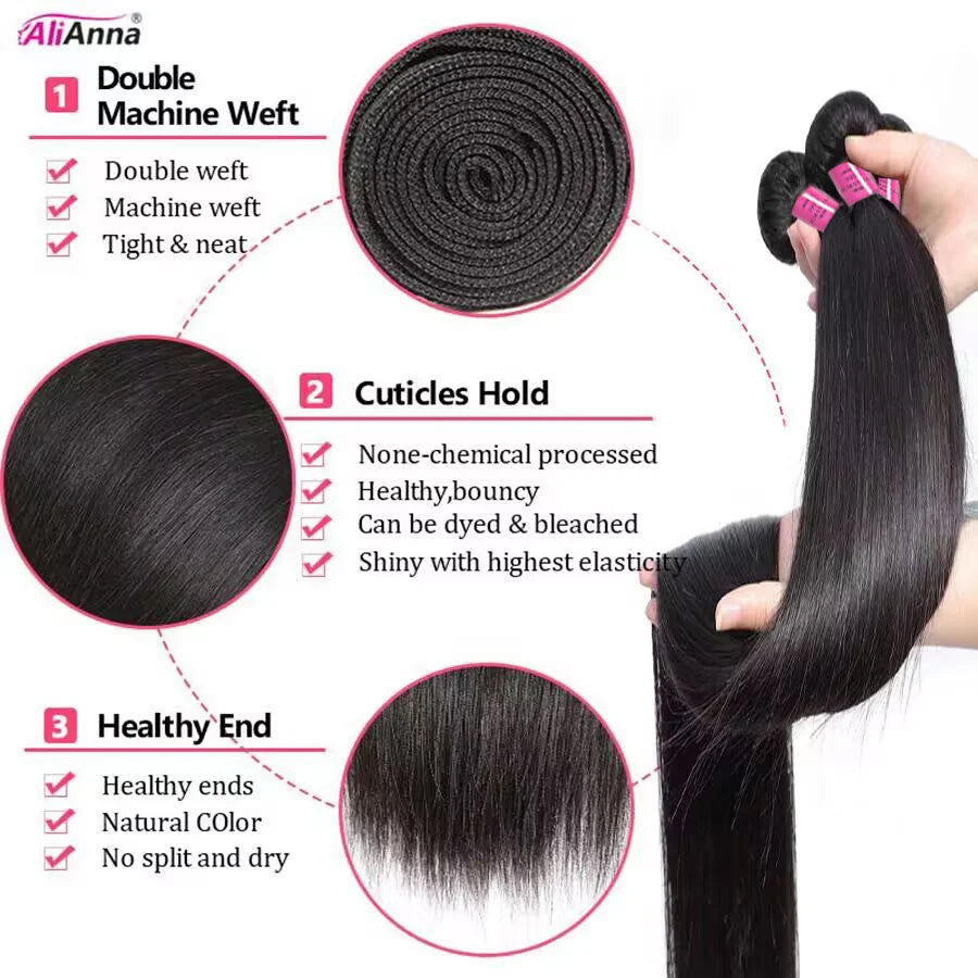 Human Hair Extensions | Brazilian Hair Weave | Straight Bundles 10A 36 38 40 Inch